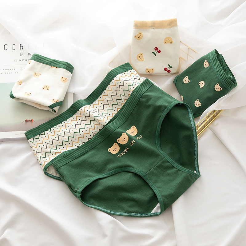 Women's Cotton Underwear Japanese Cute Briefs Mid Waist Seamless Underpants Cute Cartoon Panties Female Cotton Lingerie