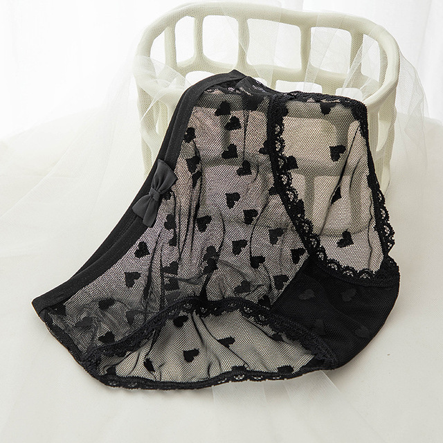 6pcs Lace Panties for Women Sexy Transparent Underwear Female Bow Briefs Breathable Intimates Mid Waist Underpants
