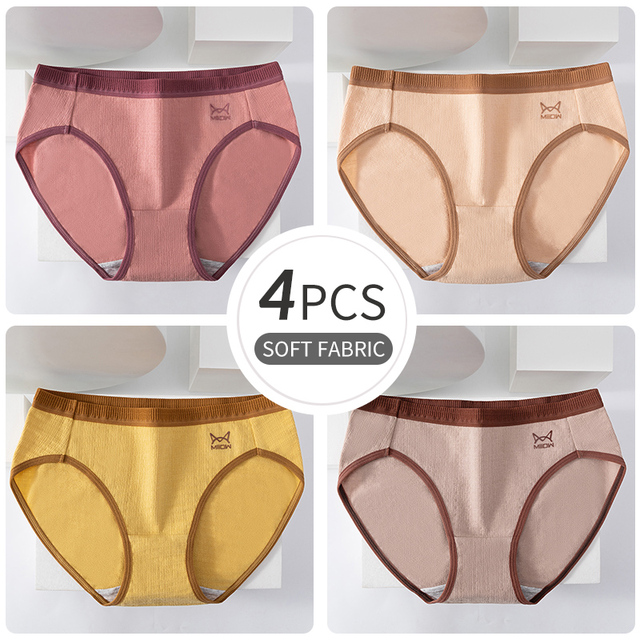4Pcs Sexy Breathable Lingerie Pure Cotton Women's Panties Briefs Underpants Graphene Antibacterial Soft Ladies Underwear