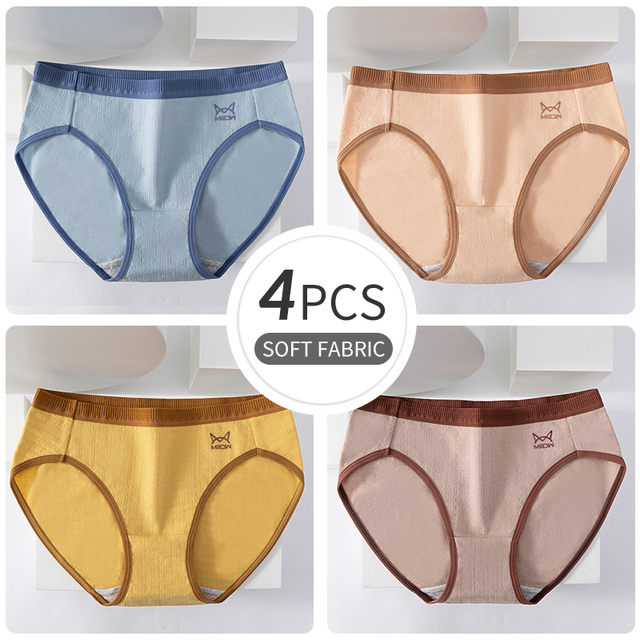 4Pcs Sexy Breathable Lingerie Pure Cotton Women's Panties Briefs Underpants Graphene Antibacterial Soft Ladies Underwear