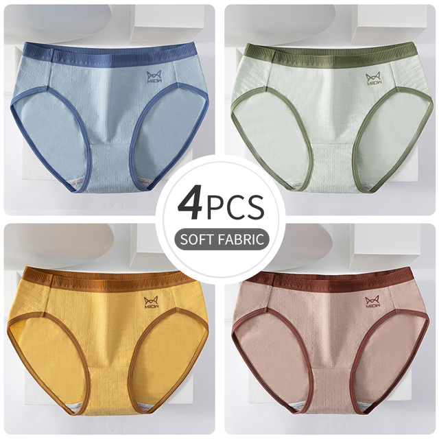 4Pcs Sexy Breathable Lingerie Pure Cotton Women's Panties Briefs Underpants Graphene Antibacterial Soft Ladies Underwear