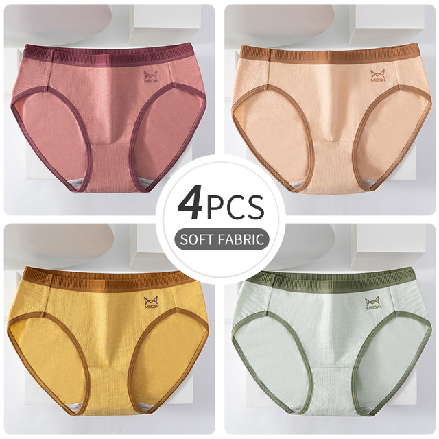 4Pcs Sexy Breathable Lingerie Pure Cotton Women's Panties Briefs Underpants Graphene Antibacterial Soft Ladies Underwear