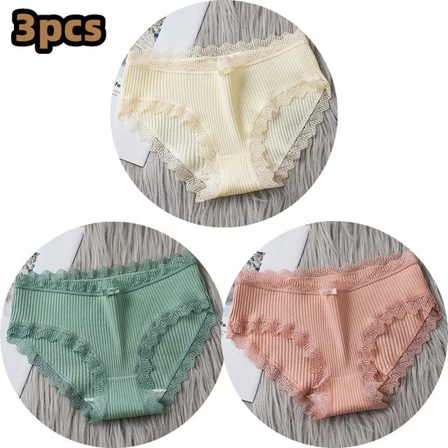 3PCS Cotton Panties Women Comfortable Underwears Sexy Middle-Waisted Underpants Female Lingerie Big Size Ladies Briefs