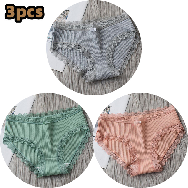 3PCS Cotton Panties Women Comfortable Underwears Sexy Middle-Waisted Underpants Female Lingerie Big Size Ladies Briefs