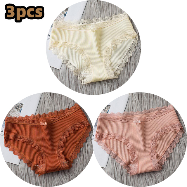 3PCS Cotton Panties Women Comfortable Underwears Sexy Middle-Waisted Underpants Female Lingerie Big Size Ladies Briefs