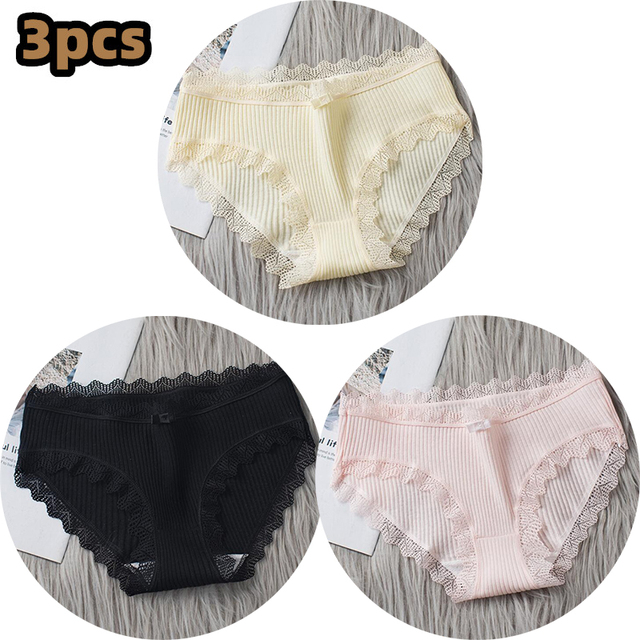 3PCS Cotton Panties Women Comfortable Underwears Sexy Middle-Waisted Underpants Female Lingerie Big Size Ladies Briefs