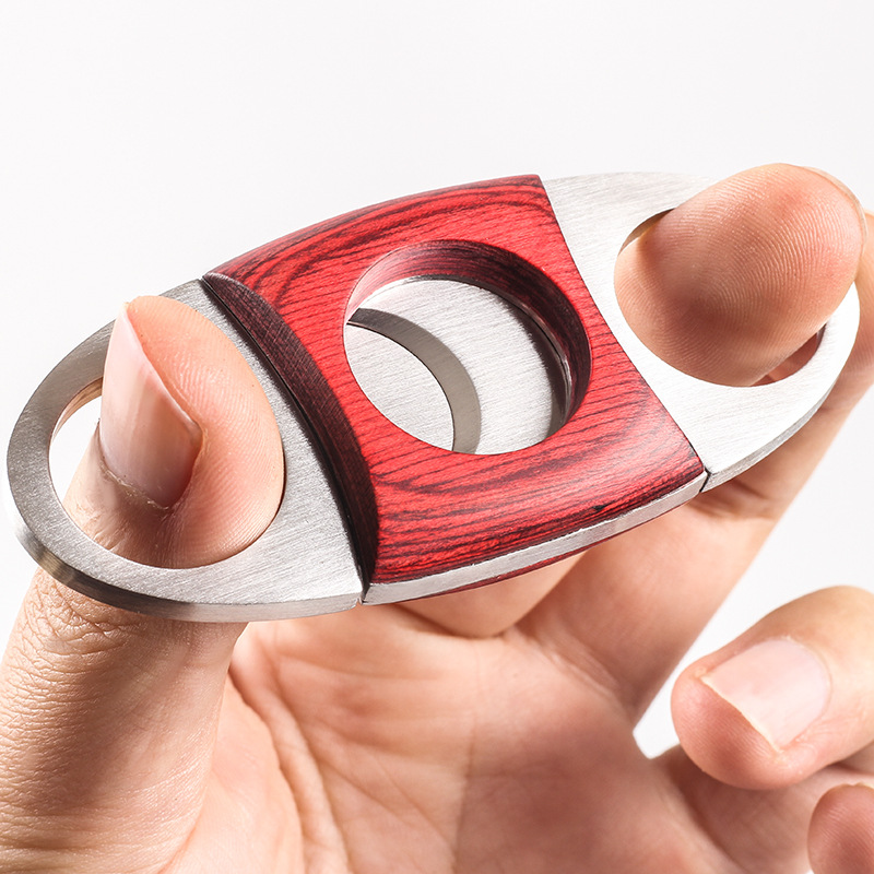 Style Mahogany Stainless Steel Cigar Cutter Double-edged Cigar Cutter For Dining room appliances Accessories Humidors Clips Stands
