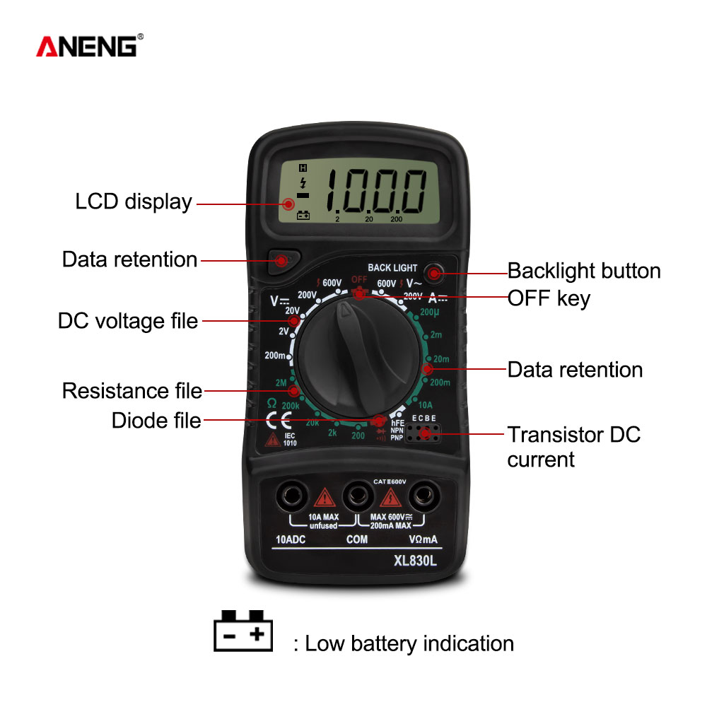 XL830L Digital Multimeter Testers Automotive Electrical Transistor Peak Tester Meter Capacitance Meter