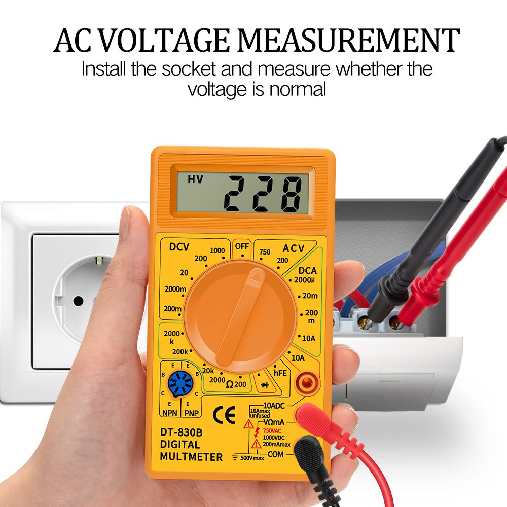 Handheld DT830B Digital Multimeter AC/DC LCD Mini Voltmeter Ammeter Ohm Tester 750/1000V High Safety Handheld Meter With Probe