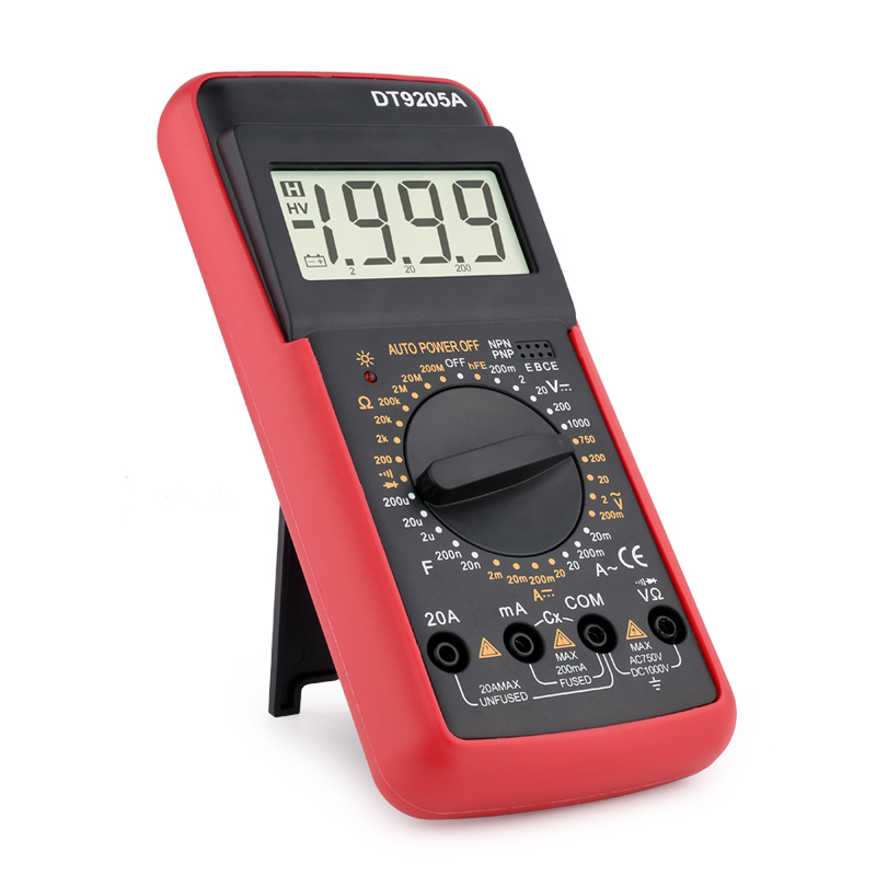 DT9205A DMM Professional Multimeter Digital hFE AC DC Voltage Current 1000V 20A Capacitance Resistance Continuity Diode Tester