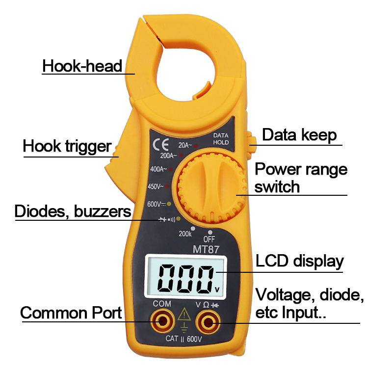 MT87 Red Digital Multimeter Amper Clamp Meter Current Clamp Pincers AC DC Current Voltage Tester