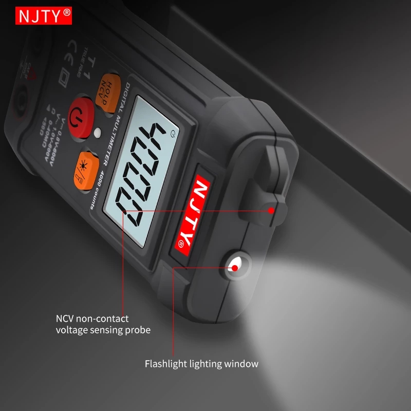 T1 Mini Digital Multimeter 4000 Counts Auto Ranging TRMS AC/DC Voltage resistance NCV with Backlight+flashlight
