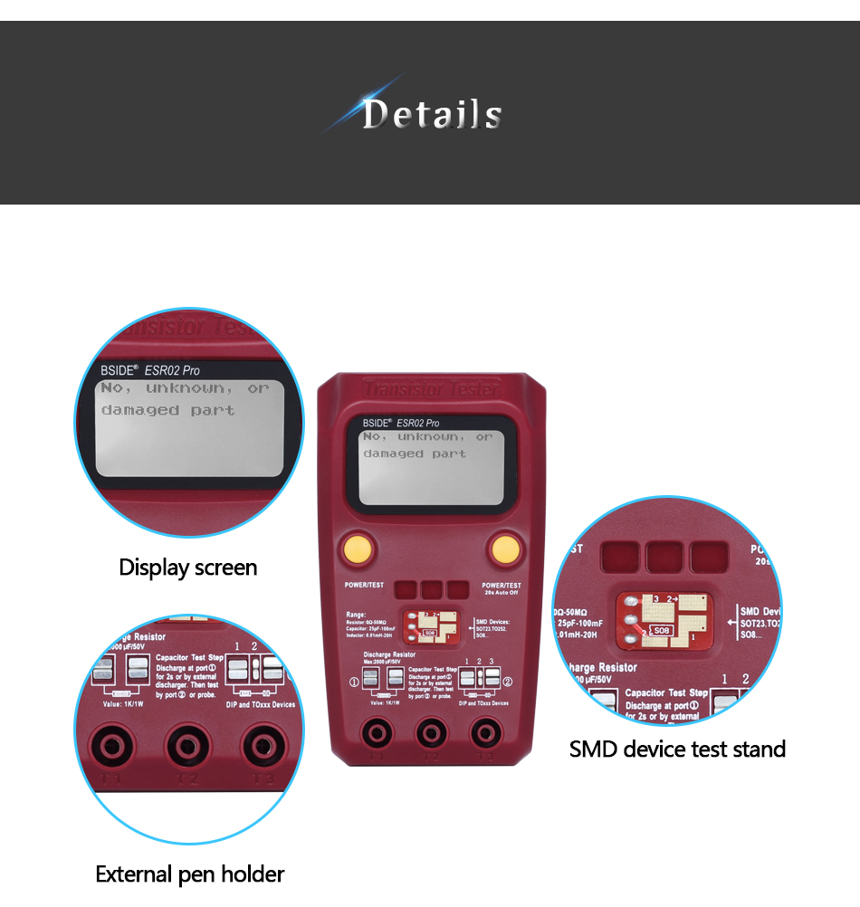 Multi-purpose Transistor ESR Tester ESR02pro Smart Diode Triode Capacitance Resistor Meter LCD meter
