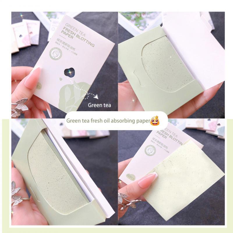 200pcs /2pack Oil Blotting Paper Green Tea Chamomile Oil Control Sheets Face Cleaning Absorbent Paper Facial Beauty Makeup Tool Purple