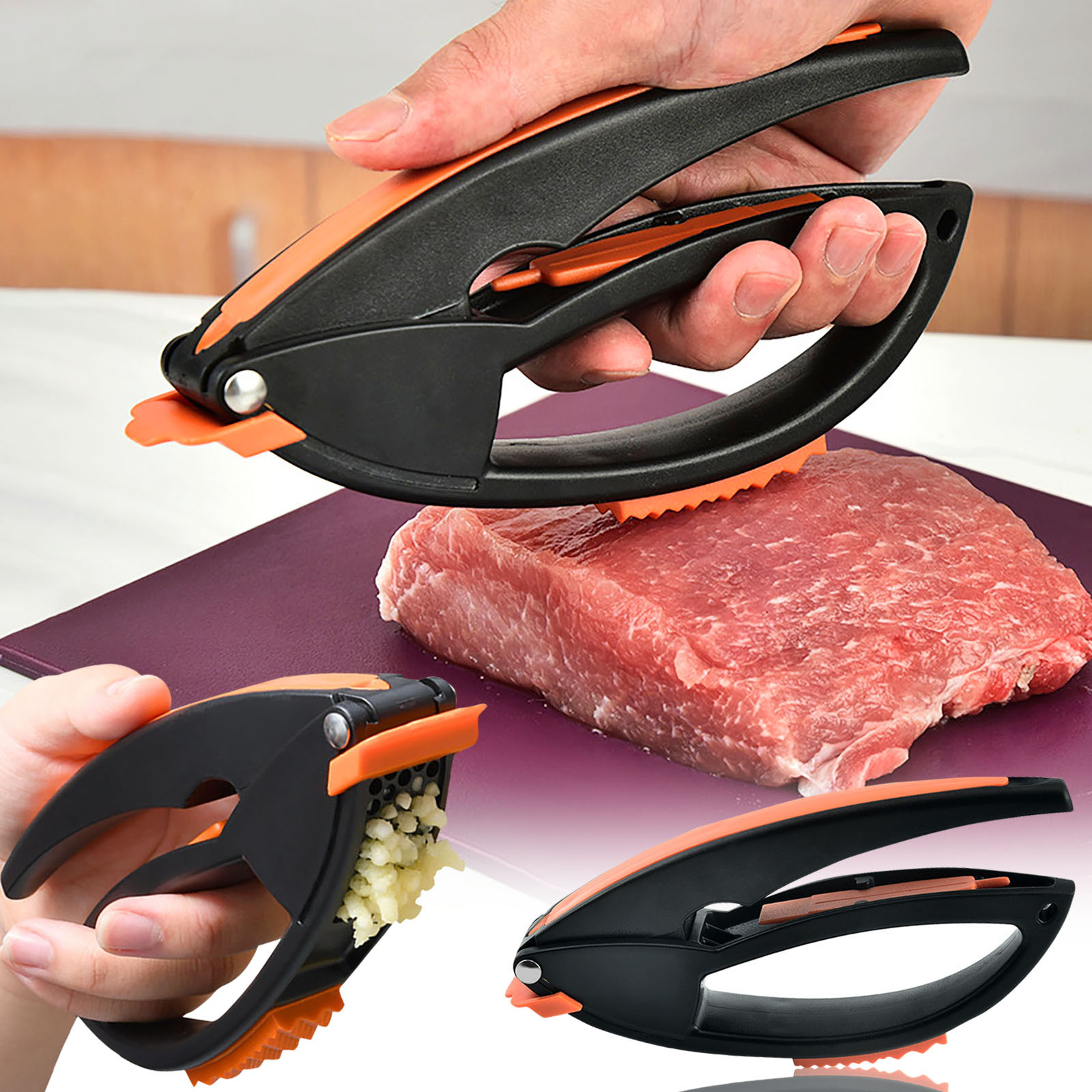 Stainless Steel Garlic Press Hand Held Press Manual Curved Garlic Grinding Slicer Chopper Garlic Crusher Kitchen Gadgets Tool