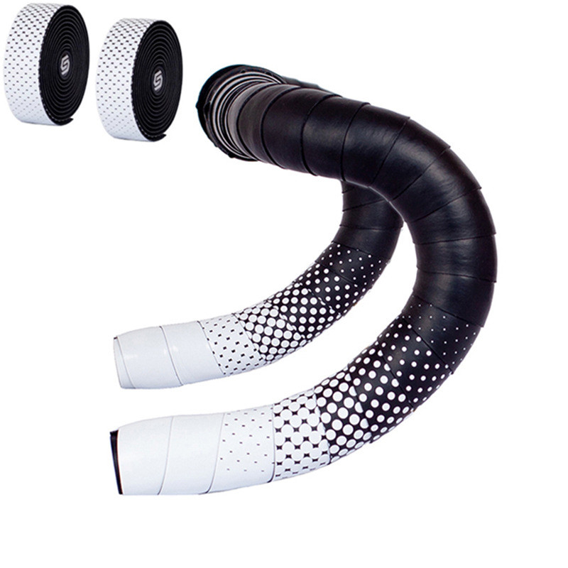 Bike Handlebar Tape Road Bicycle Two-Colors Bar Tapes PU Leather Surface EVA Foam Cycling Handle Bar Wraps With End Plugs