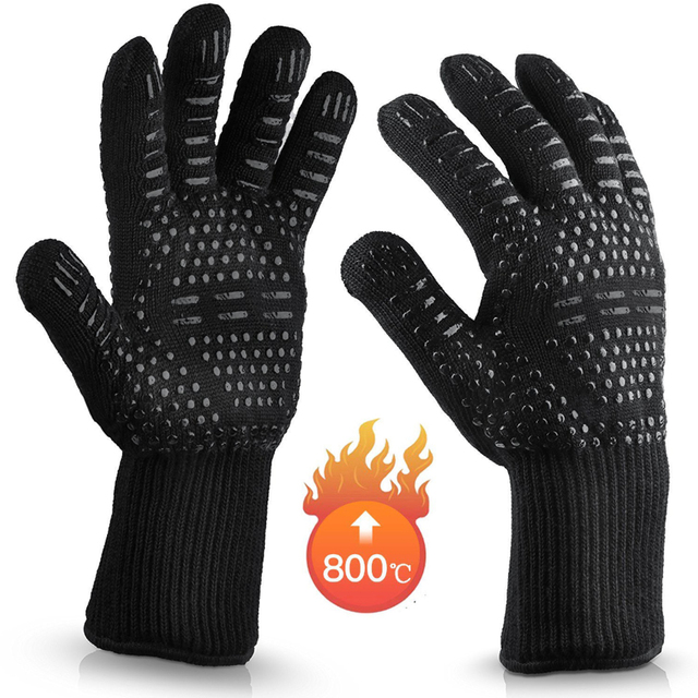 1pair Dining room Kitchen BBQ Gloves High Temperature Resistance Oven Mitts 500 800 Degrees Fireproof Barbecue Heat Insulation Microwave Oven Gloves