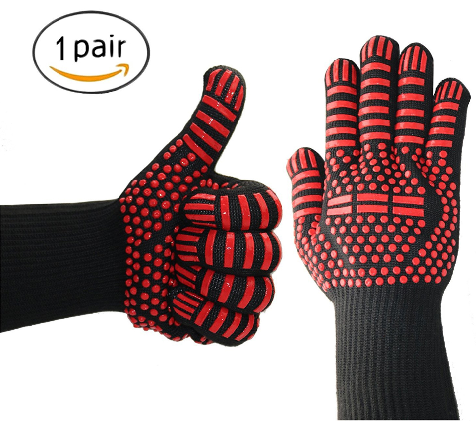1pair Dining room Kitchen BBQ Gloves High Temperature Resistance Oven Mitts 500 800 Degrees Fireproof Barbecue Heat Insulation Microwave Oven Gloves