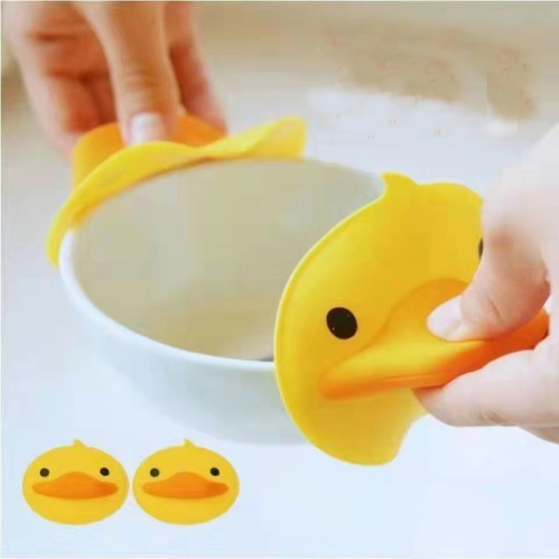 2pcs Microwave Oven Gloves Cute Duck Silicone Heat Resistant Oven Mitts Anti Scald Kitchen Cooking Baking Pot Dish Bowl Holder