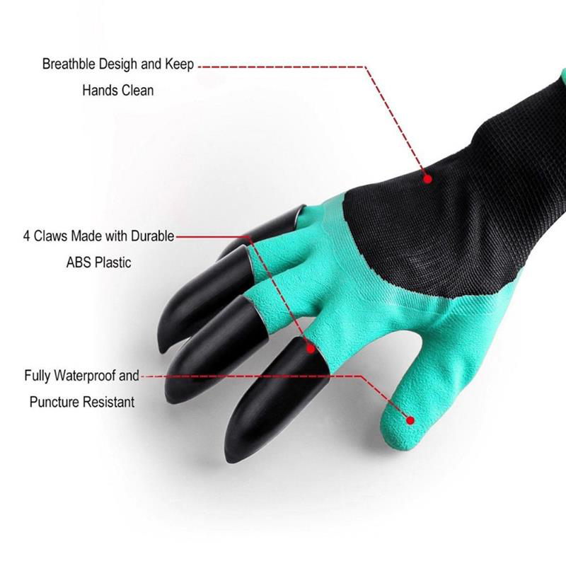 1 pair Gardening Gloves with Claws ABS Plastic Soil Claws Hand Guards Waterproof Outdoor Planting Rubber Gloves
