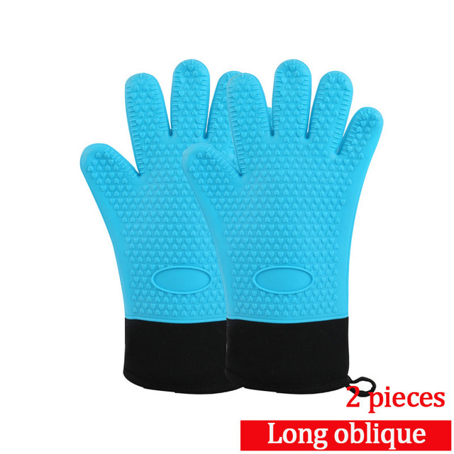 2pcs Silicone Heat-Resistant Gloves Cooking Barbecue Silicone Kitchen Microwave Mittens Grill Oven Anti-Scalding Mitts