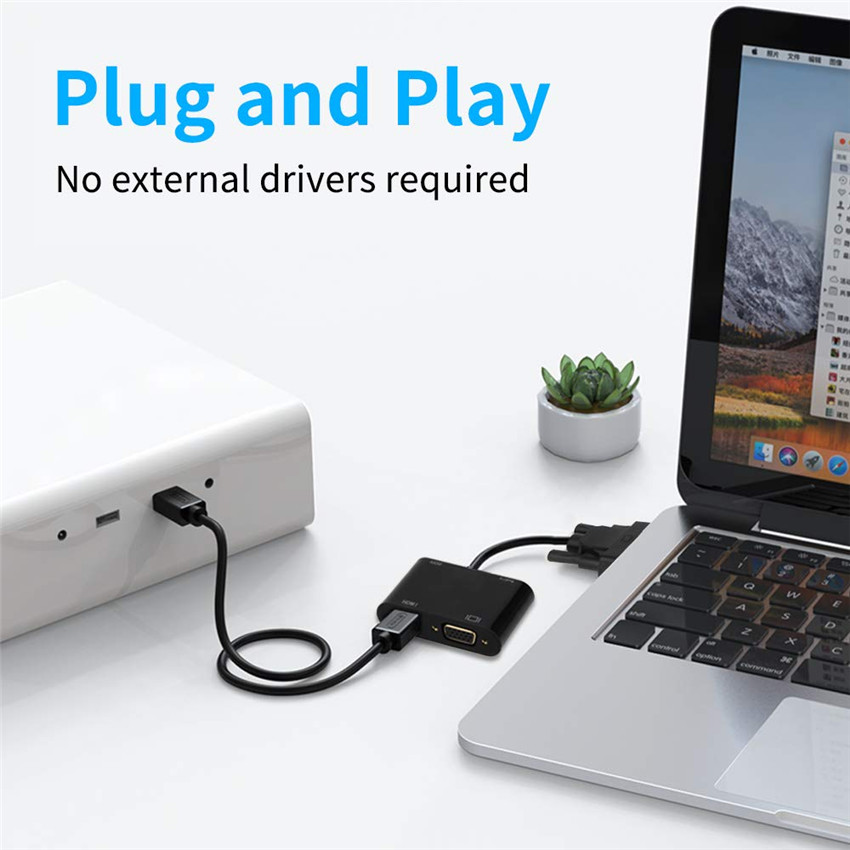 VGA to VGA HDMI 3 in 1 Adapter Splitter Dual Display With 3.5mm Audio Converter for PC Projector HDTV Multi-port VGA Adapter
