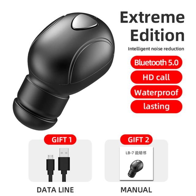 LB-7 Bluetooth-compatible 5.0 Single-Ear Headset with Mic Stereo Waterproof Sport Music Earphone Mini In-ear Earbuds