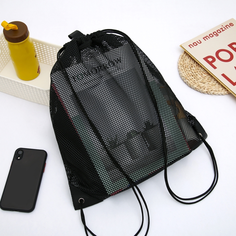 Portable Multifunctional Drawstring Mesh Bags Gym Sports Basketball Storage Shoulder Net Backpack Outdoor Beach Use Bag
