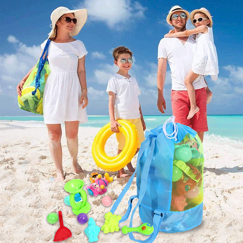 Large Capacity Foldable Beach Mesh Bag Beach Storage Pouch Tote Bag Travel Toy Organizer Sundries Net Portable Storage Backpack