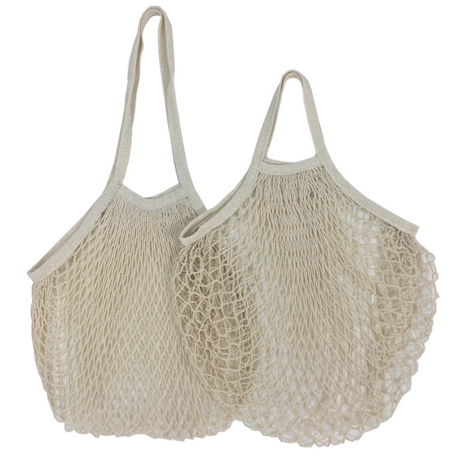 2pcs Reusable Shopping Bags Portable Net Bag Fruit Vegetable Storage Eco-friendly Cotton foldable Mesh Bag for Shopping long and short