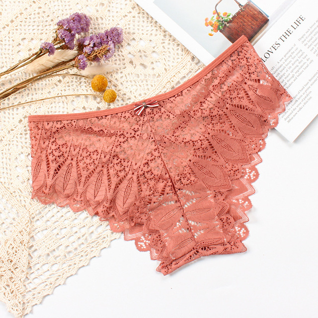 Sexy Women Panties Lace Cross Straps Underwear Middle Waist Cotton Crotch Underpants Hollow Out Thongs Female