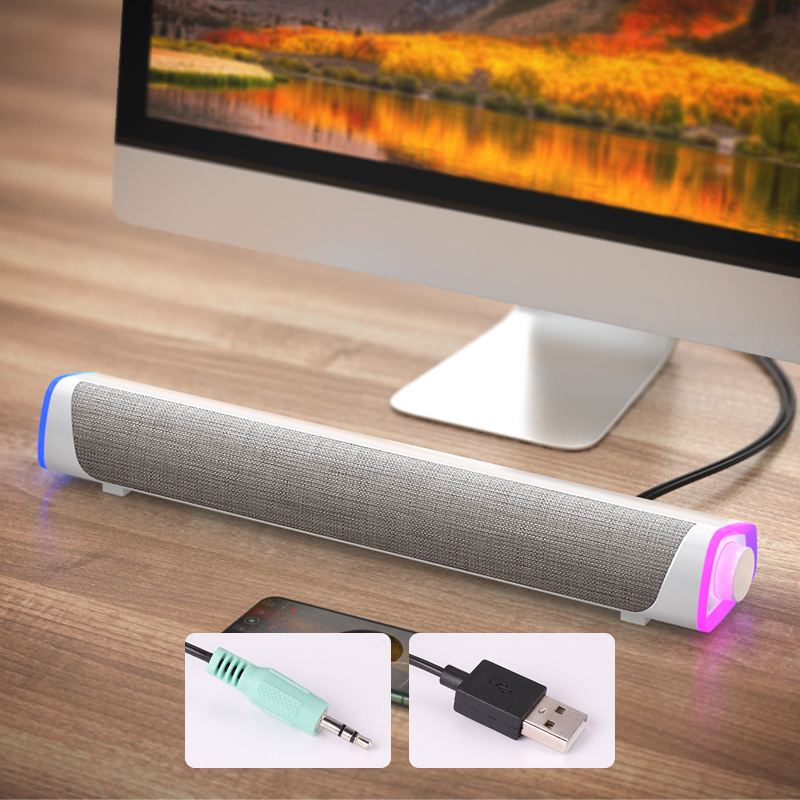 3D Surround Soundbar Bluetooth 5.0 Speaker Wired Computer Speakers Stereo Subwoofer Sound bar for Laptop PC Theater TV Aux 3.5mm