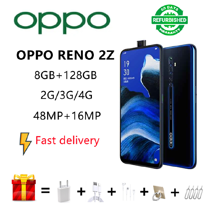 Refurbished OPPO RENO 2Z RENO2Z 8GB+128GB Smartphone Face ID No Fingerprint 6.5 Inch 2G/3G/4G Dual SIM 4000MAH 48MP+16MP Ultra HD Camera