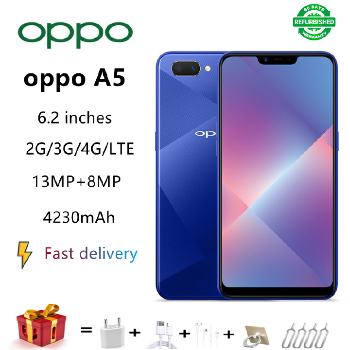 Refurbished OPPO A5 3GB+64GB 4GB+64GB Smartphone Face recognition unlocked 6.2-inch 2G/3G/4G dual card 4230MAH 13MP+2MP+8MP