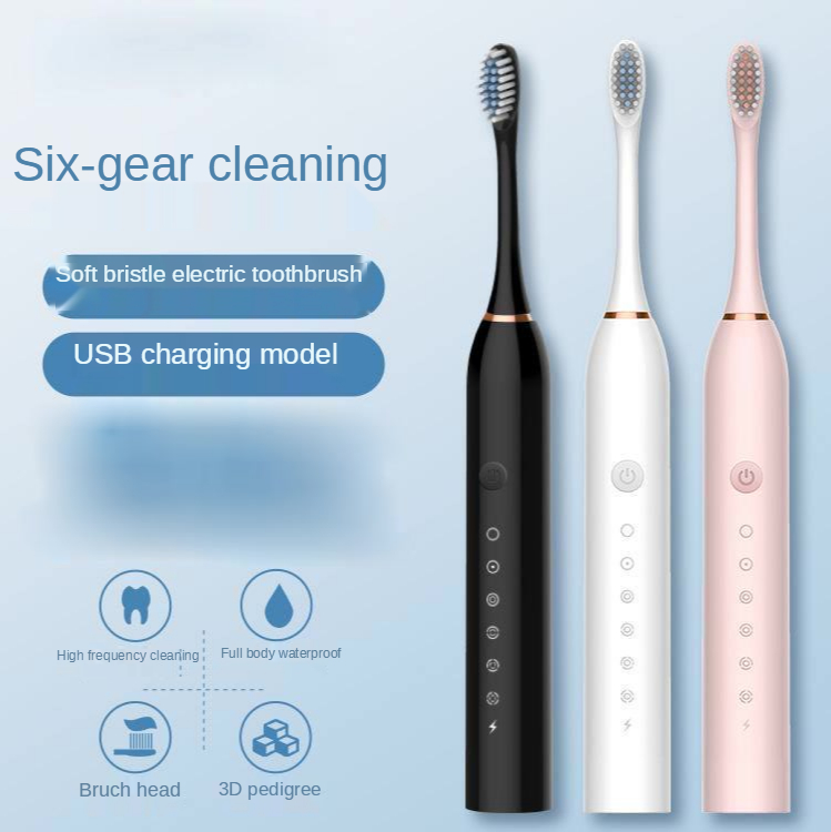 USB Charger Rechargeable Tooth Brushes Replacement Heads Set ElectricToothbrush Timer Brush 6 Mode