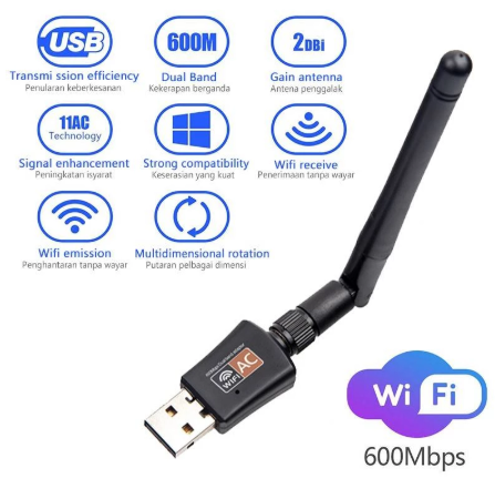 Receiver Wireless Network Card Lan Wi-Fi High Speed Antenna 600Mbps USB Wifi Adapter 5.8GHz+2.4GHz USB2.0