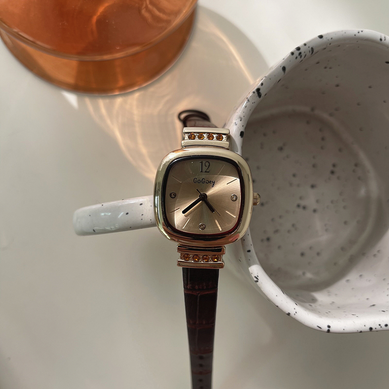 Wristwatch Small Square Quartz Watch Casual Retro Lady Watches For Women Elegant Diamond Luxury Leather Strap