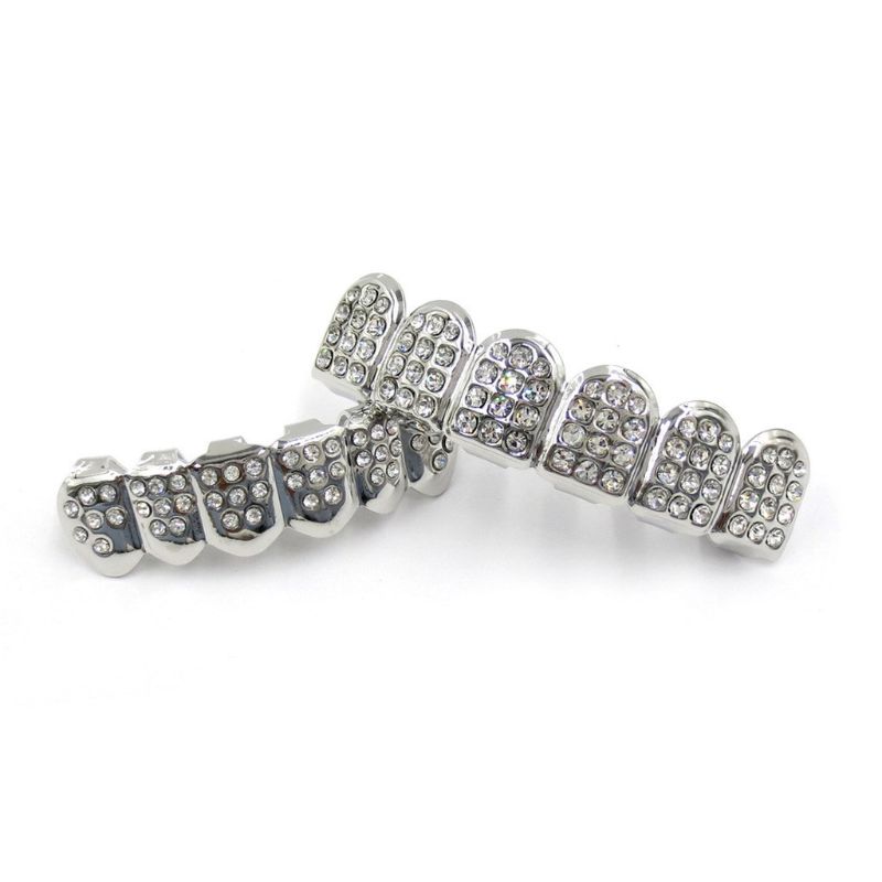 Gold Silver Colour Iced Out CZ Teeth Grillz Top Bottom  Men Women Jewelry Fshion Hip Hop