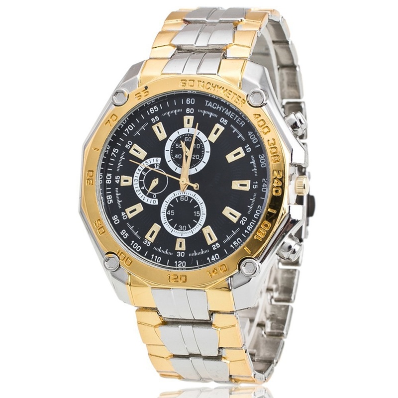 1PCs Luxury Business Men Quartz Watches Silver Gold Stainless Steel Wristwatch Fashion Male Classic Dress Business Watch