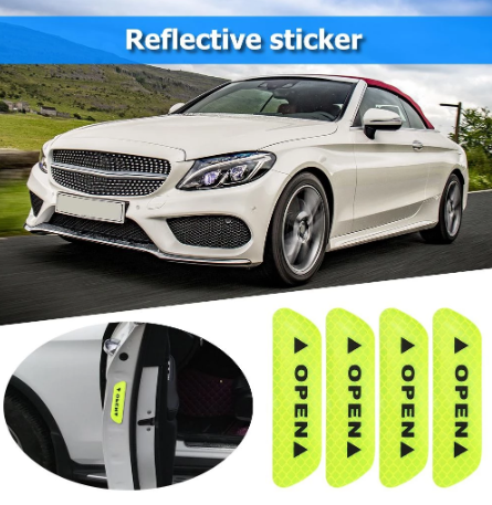4Pcs/set High Reflective Tape Auto Exterior Motorcycle Bike Helmet Sticker   Door Stickers Universal Safety Warning Mark OPEN