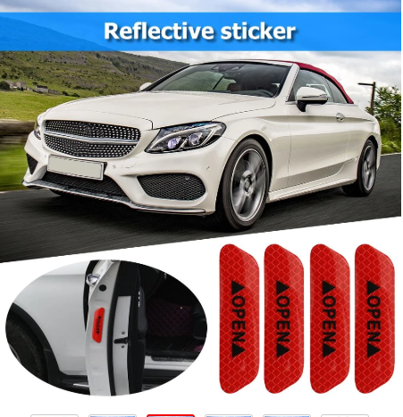 4Pcs/set High Reflective Tape Auto Exterior Motorcycle Bike Helmet Sticker   Door Stickers Universal Safety Warning Mark OPEN