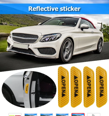 4Pcs/set High Reflective Tape Auto Exterior Motorcycle Bike Helmet Sticker   Door Stickers Universal Safety Warning Mark OPEN