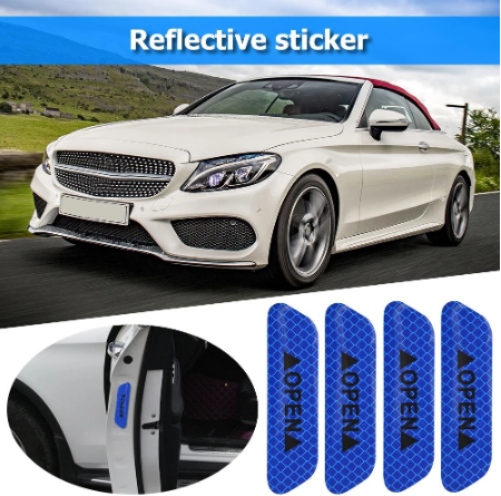 4Pcs/set High Reflective Tape Auto Exterior Motorcycle Bike Helmet Sticker   Door Stickers Universal Safety Warning Mark OPEN