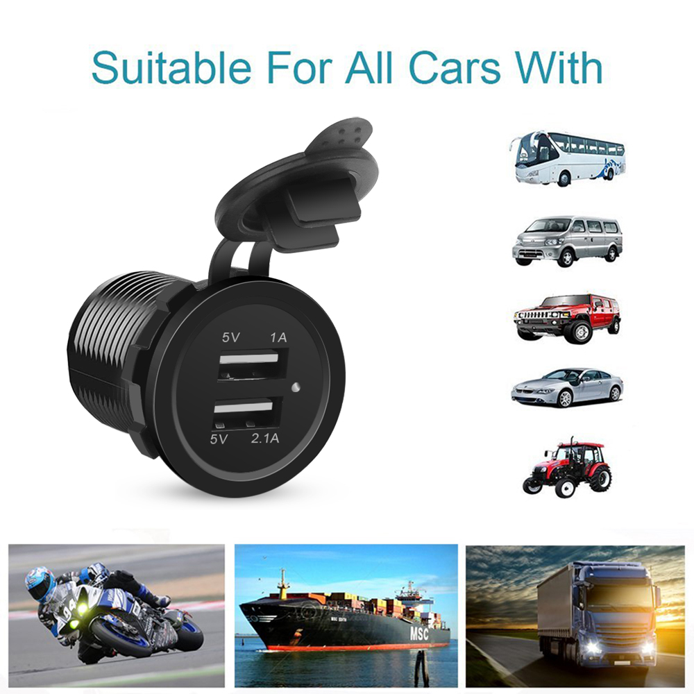 Dual USB Charger 2 Port Power Socket 5V 2.1A/1A Universal Cigarette Lighter Car Charger USB Vehicle DC12V-32V Waterproof
