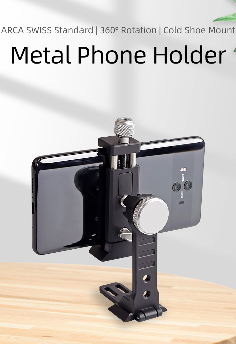 Degree Rotation Mobile Clamp For ARCA Style Plate Universal All Metal Phone Tripod Mount Holder Clip Adapter 360