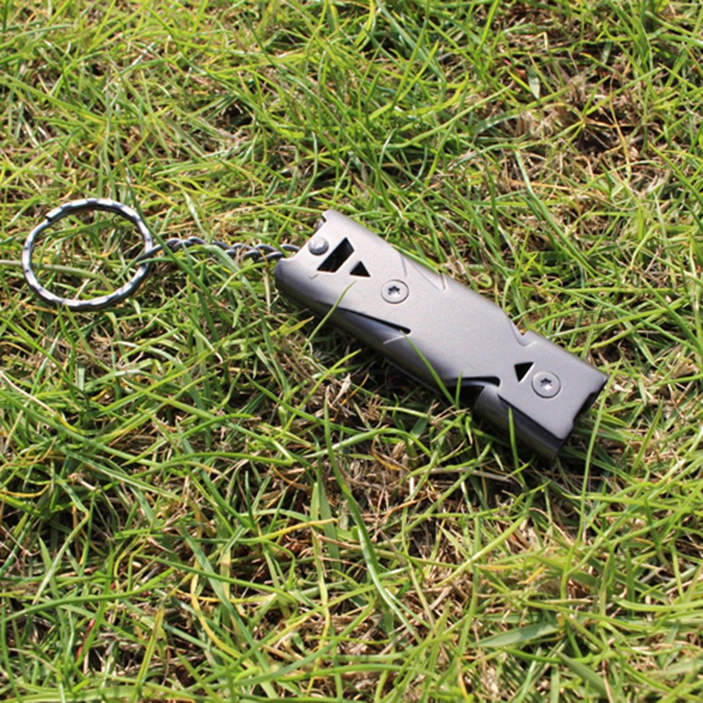 1Pcs Camping Emergency Survival Whistle Keychain Team Gift Multifunction Stainless Steel Whistles Double Pipe High Decibel