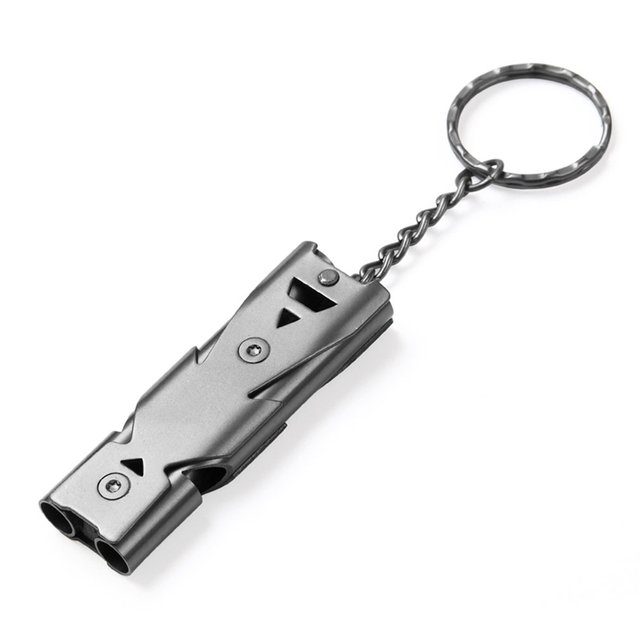 1Pcs Camping Emergency Survival Whistle Keychain Team Gift Multifunction Stainless Steel Whistles Double Pipe High Decibel