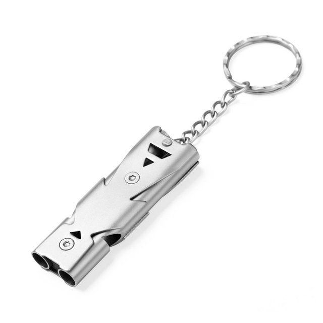 1Pcs Camping Emergency Survival Whistle Keychain Team Gift Multifunction Stainless Steel Whistles Double Pipe High Decibel