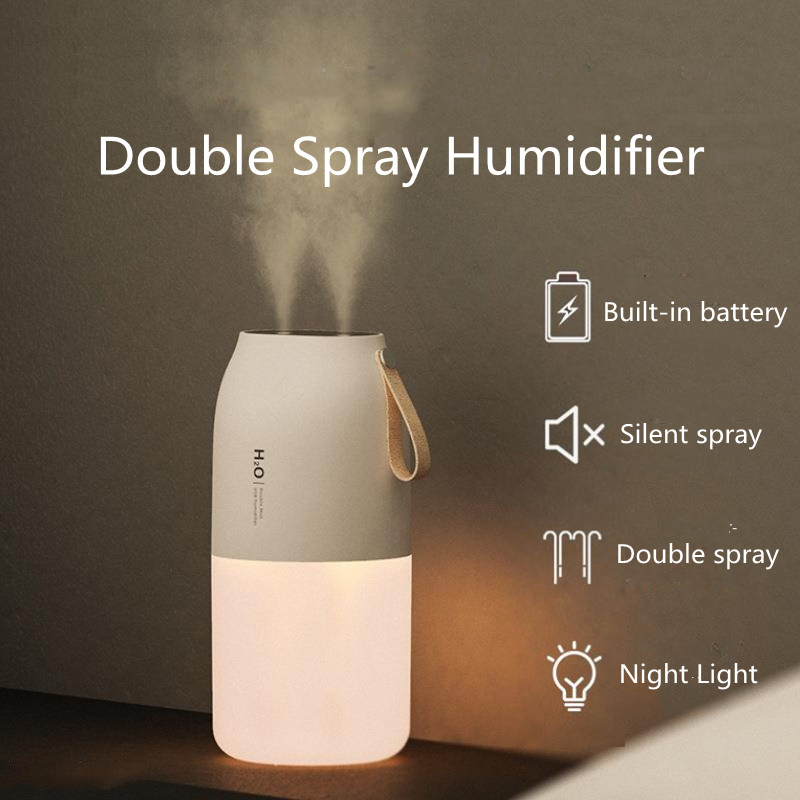 Double Spray Humidifier with Night Light Mini Air Humidifier Purifier Car USB Aroma Essential Diffuser Home Appliance