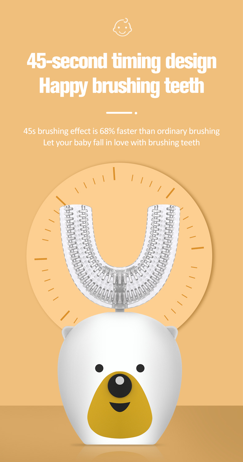 Electric Toothbrush for Kids Children Automatic Sonic U Shaped Brush Head  Smart 360 Degrees